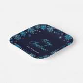 Blauwe en zilveren sneeuwvlokken kerstfeest papieren bordje (Gebogen)