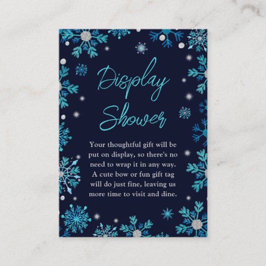 Blauwe en zilveren sneeuwvlokken Winter Display Sh Informatiekaartje (Voorkant)