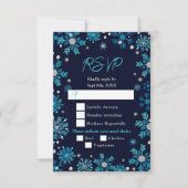 Blauwe en Zilveren Sneeuwvlokken Winter Maaltijd K RSVP Kaartje (Voorkant)