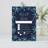 Blauwe en Zilveren Sneeuwvlokken Winter Maaltijd K RSVP Kaartje (Staand voorkant)