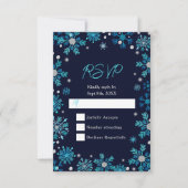 Blauwe en zilveren sneeuwvlokken winter RSVP kaartje (Voorkant)