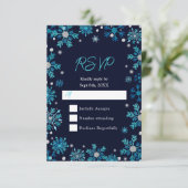 Blauwe en zilveren sneeuwvlokken winter RSVP kaartje (Staand voorkant)