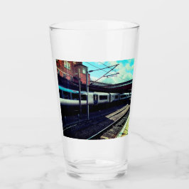 Blauwe en zilveren trein glas