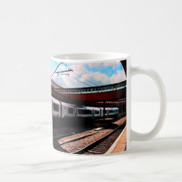 Blauwe en zilveren trein koffiemok