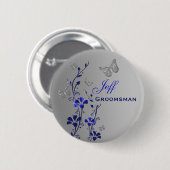 Blauwe en Zilveren Vlinder Bloemen Groomsman Pin Ronde Button 5,7 Cm (Voorkant /achterkant)