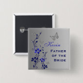 Blauwe en Zilveren Vlinder Bloemen Vader Pin Vierkante Button 5,1 Cm (Voorkant /achterkant)