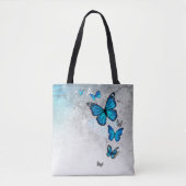 Blauwe en Zilveren Waterverf Vlinders Tote Bag (Voorkant)