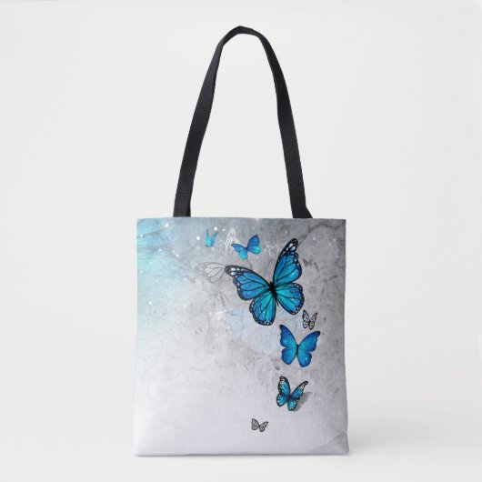 Blauwe en Zilveren Waterverf Vlinders Tote Bag (Voorkant)