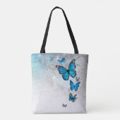 Blauwe en Zilveren Waterverf Vlinders Tote Bag (Achterkant)