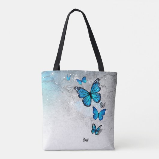 Blauwe en Zilveren Waterverf Vlinders Tote Bag (Achterkant)