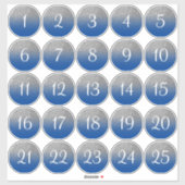 Blauwe en zilverglitter Ombre 25 met nummering Sticker (Vel)