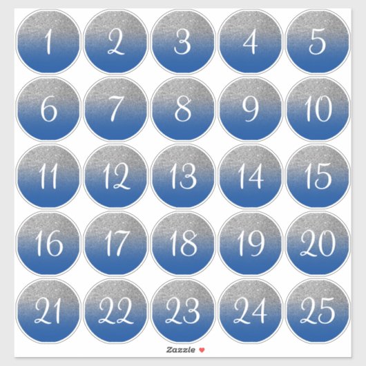 Blauwe en zilverglitter Ombre 25 met nummering Sticker (Vel)