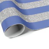 Blauwe en zilverglitterstripes cadeaupapier (Rol Hoek)