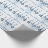 Blauwe en zilverglitterversieringen cadeaupapier (Hoek)