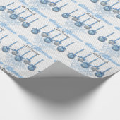 Blauwe en zilverglitterversieringen cadeaupapier (Hoek)