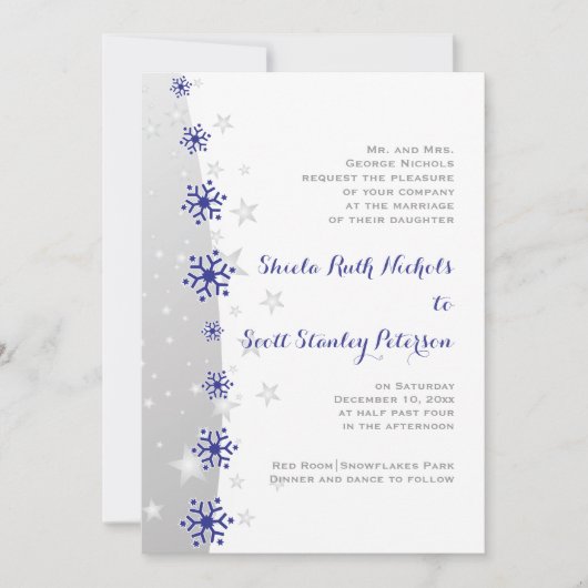 Blauwe en zilvergrijze uitnodiging voor bruiloft (Voorkant)
