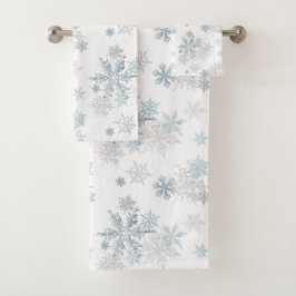Blauwe en zilvergrijze winter Wonderland Snowflake Bad Handdoek