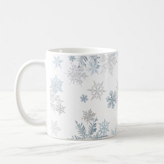 Blauwe en zilvergrijze winter Wonderland Snowflake Koffiemok (Links)