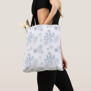 Blauwe en zilvergrijze winter Wonderland Snowflake Tote Bag