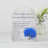 Blauwe en zilverhardende Leaf Tree Wedding Kaart (Staand voorkant)