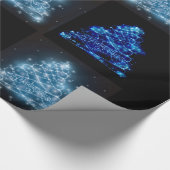 Blauwe en zilverkleurige kerstbomen cadeaupapier (Hoek)