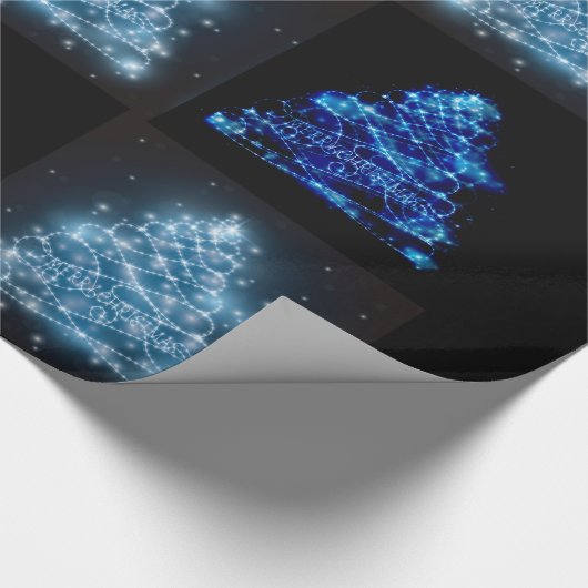 Blauwe en zilverkleurige kerstbomen cadeaupapier (Hoek)