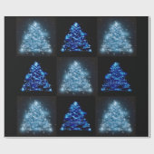 Blauwe en zilverkleurige kerstbomen cadeaupapier (Vlak)