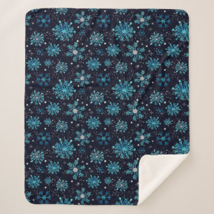 Blauwe en zilverwintersneeuwvlokken sherpa deken