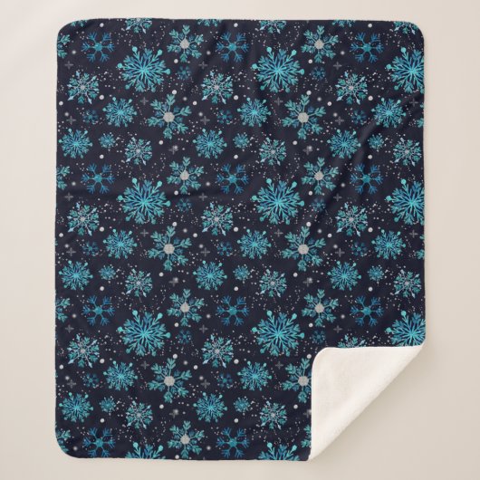 Blauwe en zilverwintersneeuwvlokken sherpa deken (Voorkant)