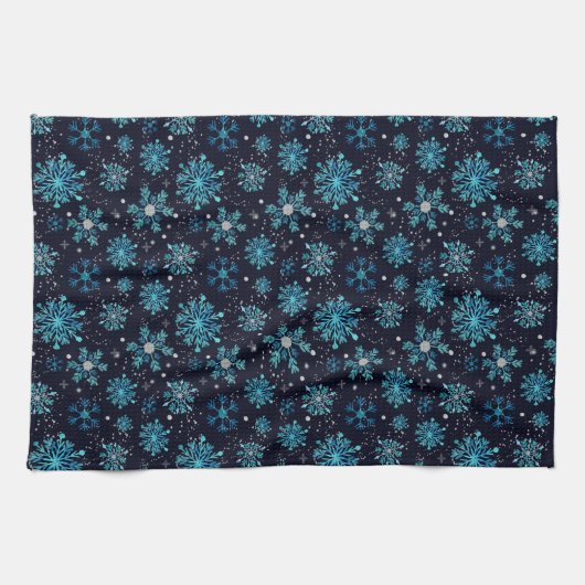 Blauwe en zilverwintersneeuwvlokken theedoek (Horizontaal)