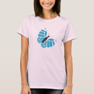 Blauwe en zwarte abstracte vlinder vliegende shirt