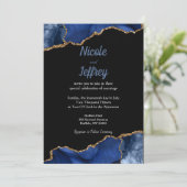 Blauwe en zwarte Agate Elegant Wedding Uitnodiging (Staand voorkant)