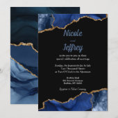 Blauwe en zwarte Agate Elegant Wedding Uitnodiging (Voorkant / Achterkant)