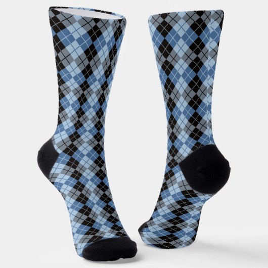 Blauwe en zwarte argyle sokken (Gebogen)