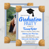 Blauwe en zwarte Basketball Graduy Party Kaart (Voorkant / Achterkant)
