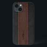 Blauwe en zwarte bladstropen met schroefstang iPhone 13 hoesje<br><div class="desc">Afbeelding van de zwarte en bruine verouderde lederen textuur met gestikte strepen met beige accenten. Aangepast en optioneel monogram. Elegant mannelijk ontwerp. Het ontwerp is beschikbaar op geselecteerd product maar kan op elk willekeurig product per e-mail worden aangevraagd.</div>