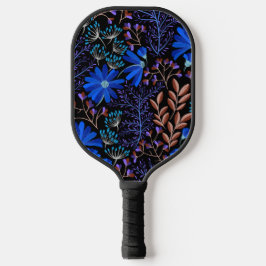 Blauwe en zwarte bloemen simpel pickleball paddle