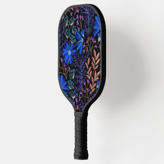 Blauwe en zwarte bloemen simpel pickleball paddle (Links)