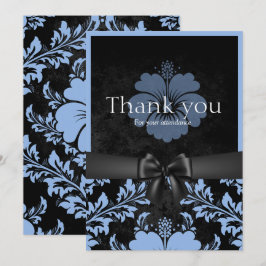 Blauwe en zwarte bloemige dankkaart kaart