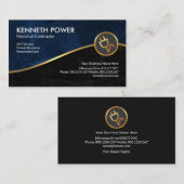 Blauwe en zwarte bruine faux Gold Wave-elektricien Visitekaartje (Voorkant / Achterkant)