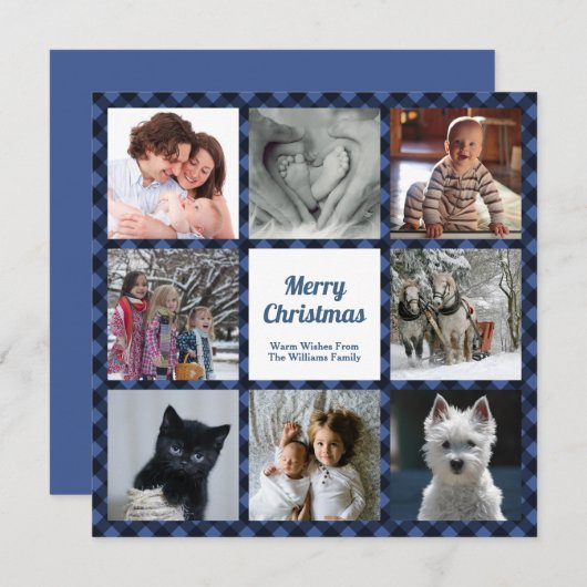 Blauwe en zwarte Buffalo Controle Acht aangepaste Feestdagenkaart (Voorkant / Achterkant)