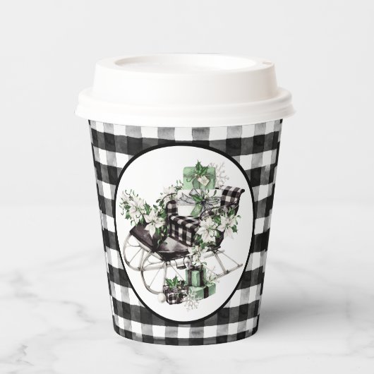 Blauwe en zwarte buffelbalkafdekking papieren bekers (Voorkant)