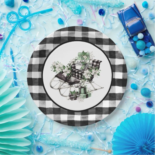 Blauwe en zwarte buffelbalkafdekking papieren bordje (Feest)