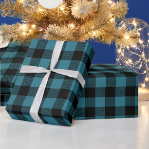 Blauwe en zwarte buffelcontrole cadeaupapier