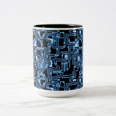 Blauwe en zwarte computercircuits tweekleurige koffiemok (Center)