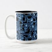 Blauwe en zwarte computercircuits tweekleurige koffiemok (Links)