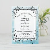 Blauwe en zwarte decoratieve berichten over de bru kaart (Staand voorkant)