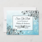 Blauwe en zwarte decoratieve bruiloft sparen de da magnetische uitnodiging (Voorkant)