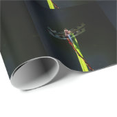 Blauwe en zwarte Dragonfly op groen en rood gras Cadeaupapier (Rol Hoek)