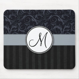 Blauwe en zwarte Florale vleugels, strepen met mon Muismat